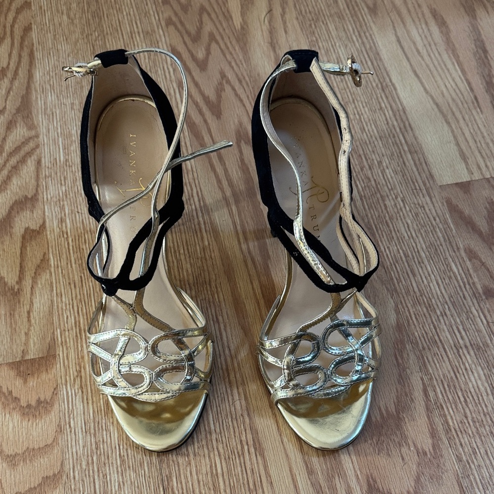 Ivanka Trump Black and Gold Strappy Heels